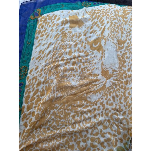 Etienne Aigner 100% Silk Scarf Made in Italy Tiger Leopard Print with Blue Borde - Picture 5 of 9